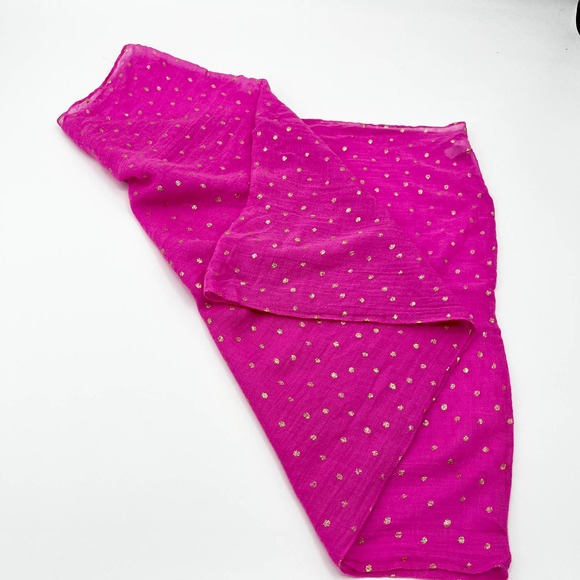 Aerie Bright Pink Infinity Scarf Metallic Gold Polka Dots Lightweight - Picture 1 of 8